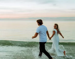 Couple Beach Run Waves Barefoot Love