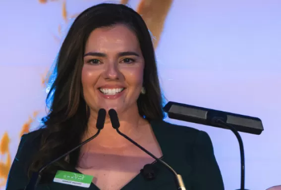 Miriam Dotson speaks at the annual VCB meeting