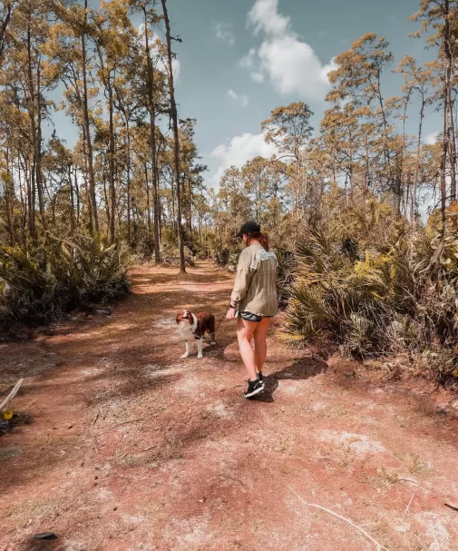 Woman Dog Walk Hike Nature Buckingham Trails Preserve