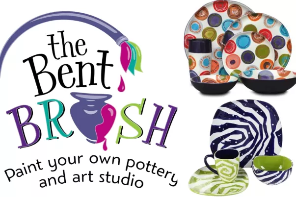 Bent Brush logo with ceramic items